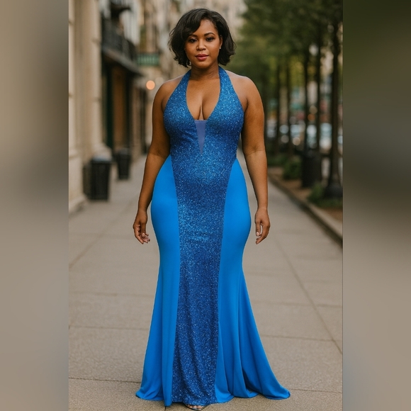 Blue Sequined floor-length  Stretchy gown. Size M To L - Picture 11 of 11